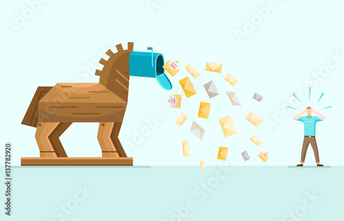 Trojan Spam Mail Allegory Flat Illustration 