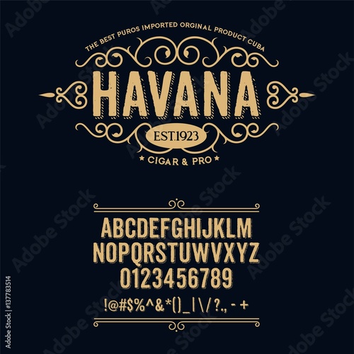 Typeface. Label. Cigar Havana typeface, labels and different type designs photo