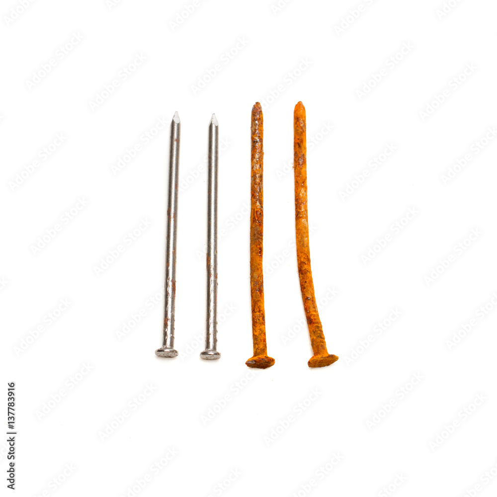old rusty and new nails isolated old rusty and new nails isolated