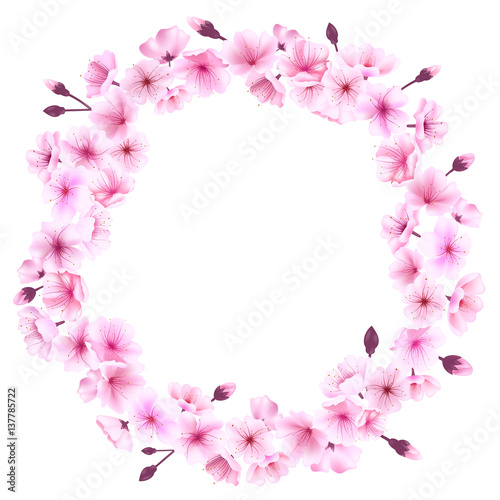 Spring wreath with cherry blossoms. Place for text © artabramova
