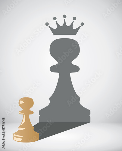 vector small chess pawn with the shadow of a big king