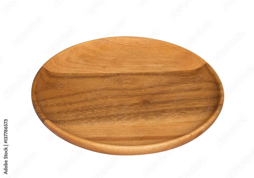 Empty wooden plate on white background Empty wooden plate on white background