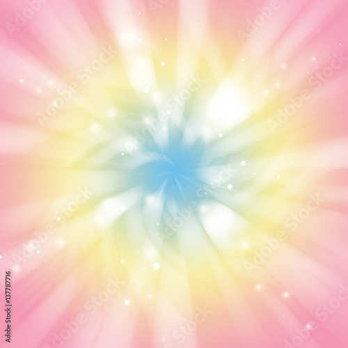 Pastel color sparkles glitter rays lights radial bokeh abstract background/texture.