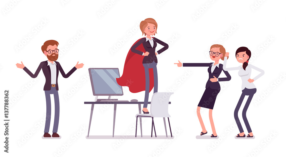 Fototapeta premium Office female manager pretending to be a hero