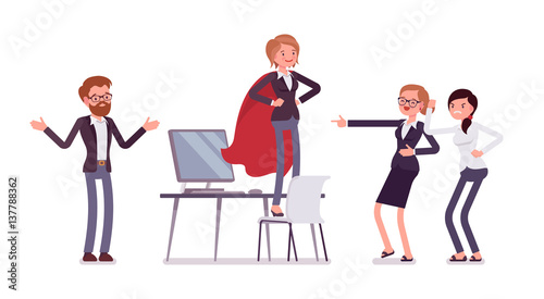 Office female manager pretending to be a hero