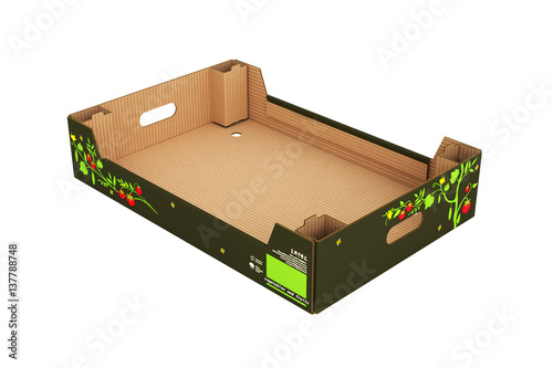 cardboard tray box for vegetables and fruit without shadow on white background 3d