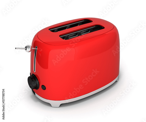 Red retro toaster isolated on white background 3d