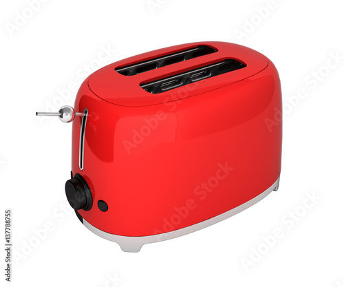 Red retro toaster without shadow on white background 3d