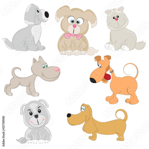 Vector set of cute cartoon dogs.