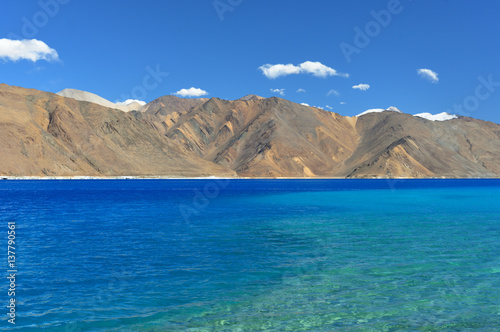 Shades of blue water in Pangong Lake, Ladakh, India 