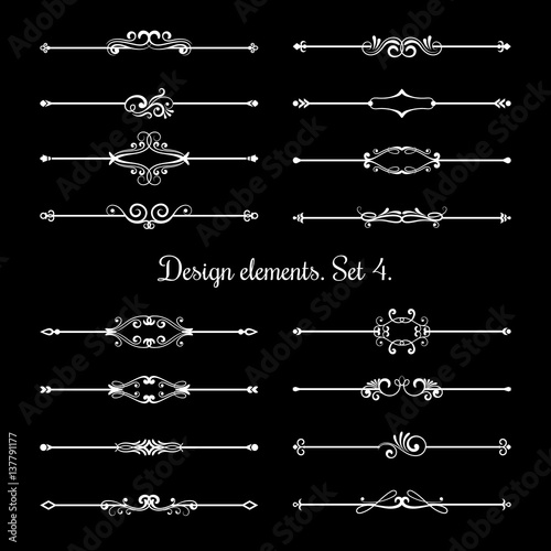 Calligraphic page dividers. Floral ornamental design elements, decorative calligraphy