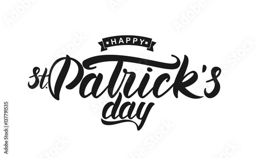 Vector illustration: Hand drawn brush lettering of Happy St. Patrick's Day on white background. Typography design.