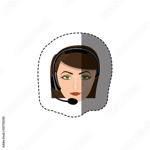 color sticker with head of female customer service vector illustration
