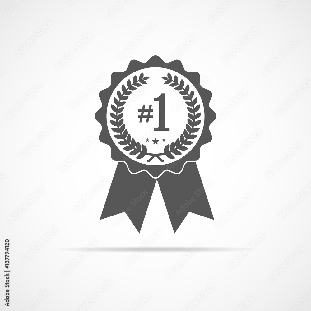 Fototapeta premium Gray medal icon with ribbon. Vector illustration.
