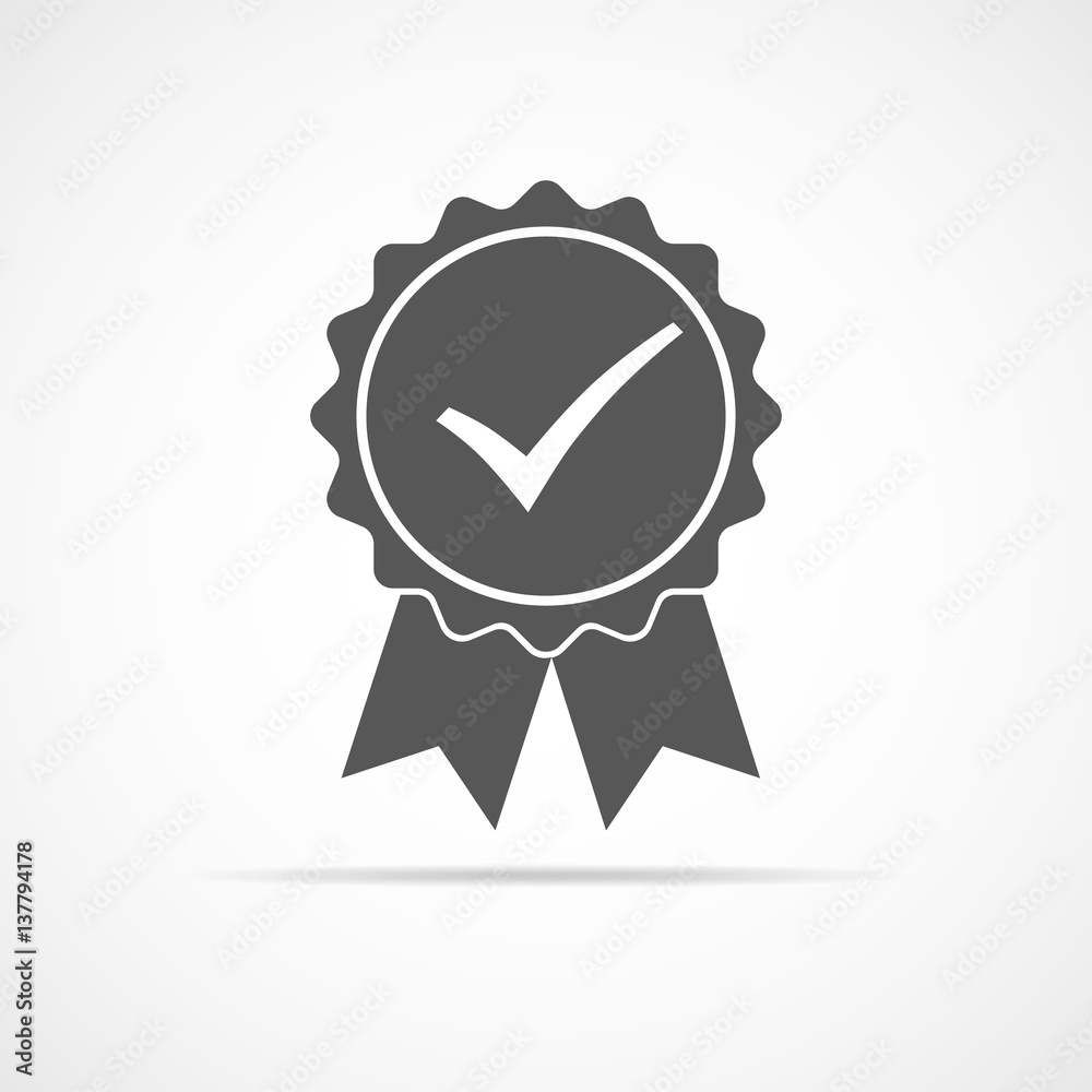 Gray medal icon with ribbons and check mark. Vector illustration. Gray medal icon with ribbons and check mark. Vector illustration.