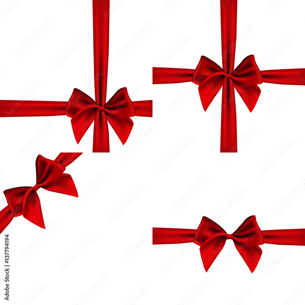 set satin bows of red ribbon on white background. Vector lustration set satin bows of red ribbon on white background. Vector lustration