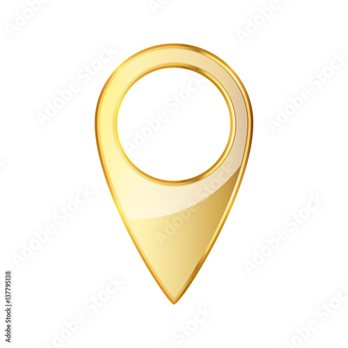 Golden map pointer icon. Vector illustration.