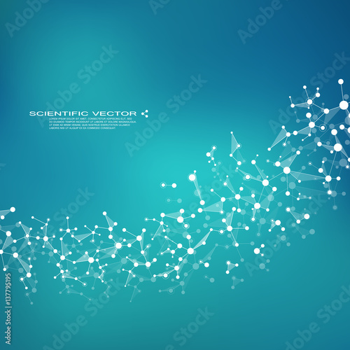 Molecule DNA and neurons vector. Molecular structure. Connected lines with dots. Genetic chemical compounds. Chemistry, medicine, science, technology concept. Geometric abstract background.