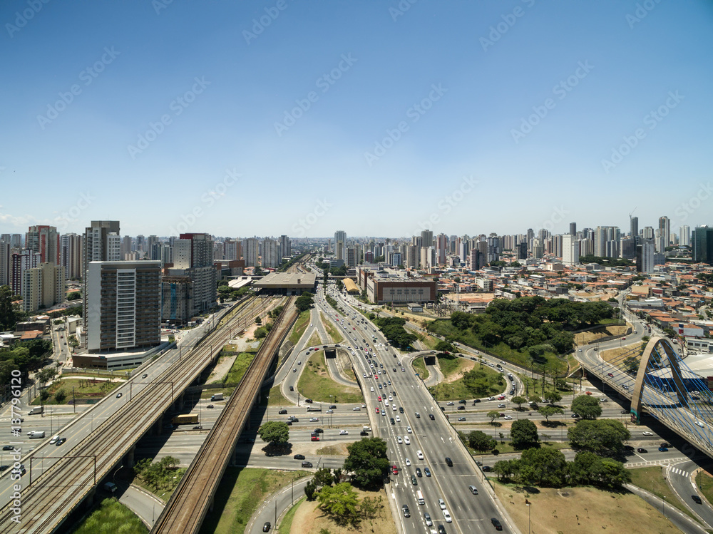 Aerial View of Radial Leste Avenue, in Sao Paulo, Brazil