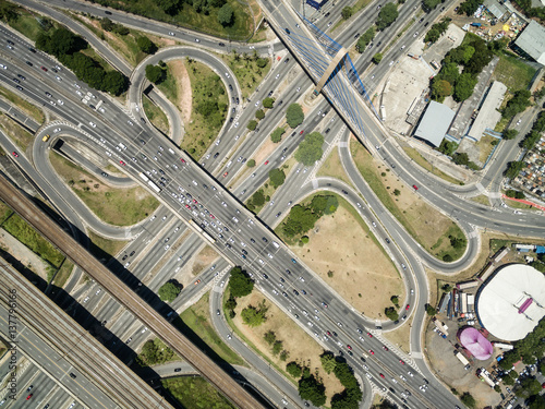 Top View of Radial Leste Avenue, in Sao Paulo, Brazil photo