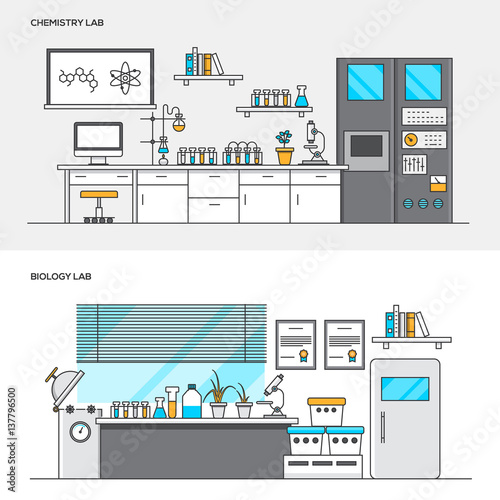 Flat line color concept- Chemistry and Biology lab