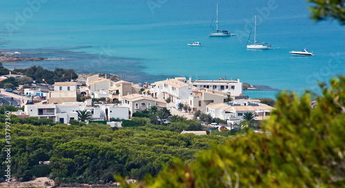 Tableau sur toile Beautiful turquoise bay at Formentera, aerial view