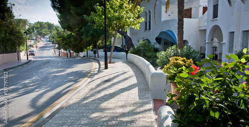 Portinatx street of Ibiza. Luxury rest at Ibiza island. Villa rental, real estate at Ibiza. photo