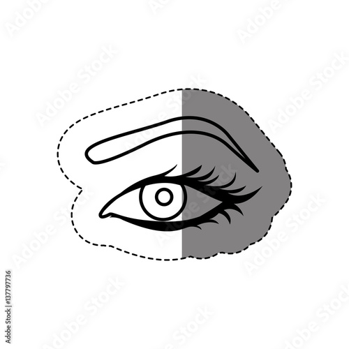 monochrome contour sticker with female eye and eyebrow vector illustration