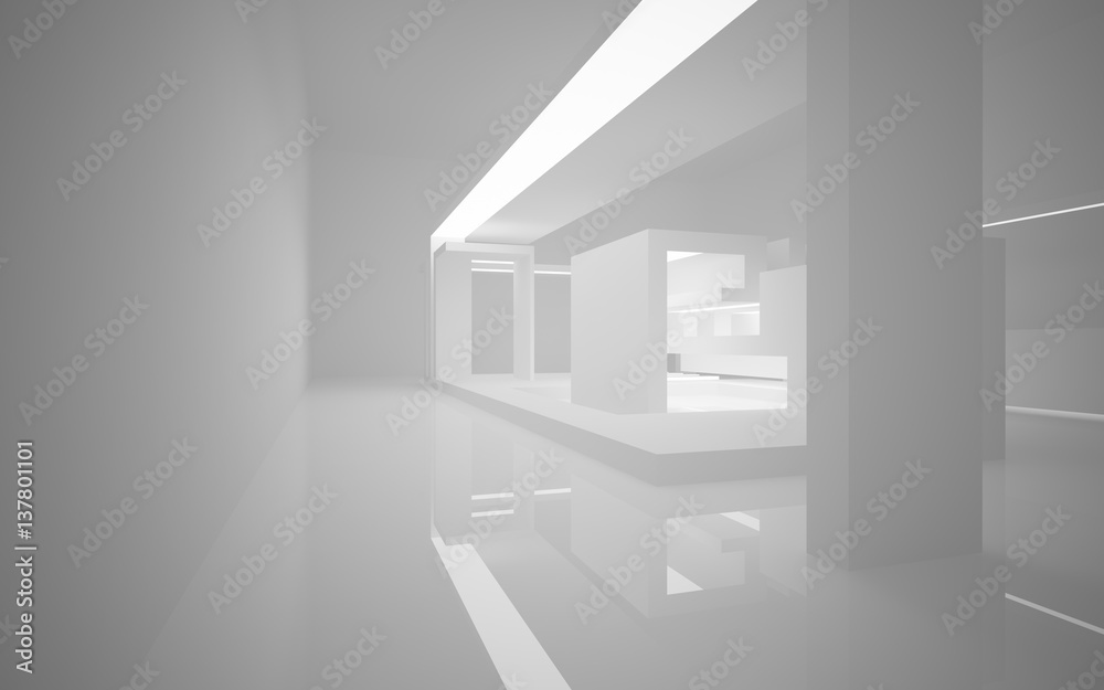 Abstract white interior of the future, with neon lighting. 3D illustration and rendering Abstract white interior of the future, with neon lighting. 3D illustration and rendering