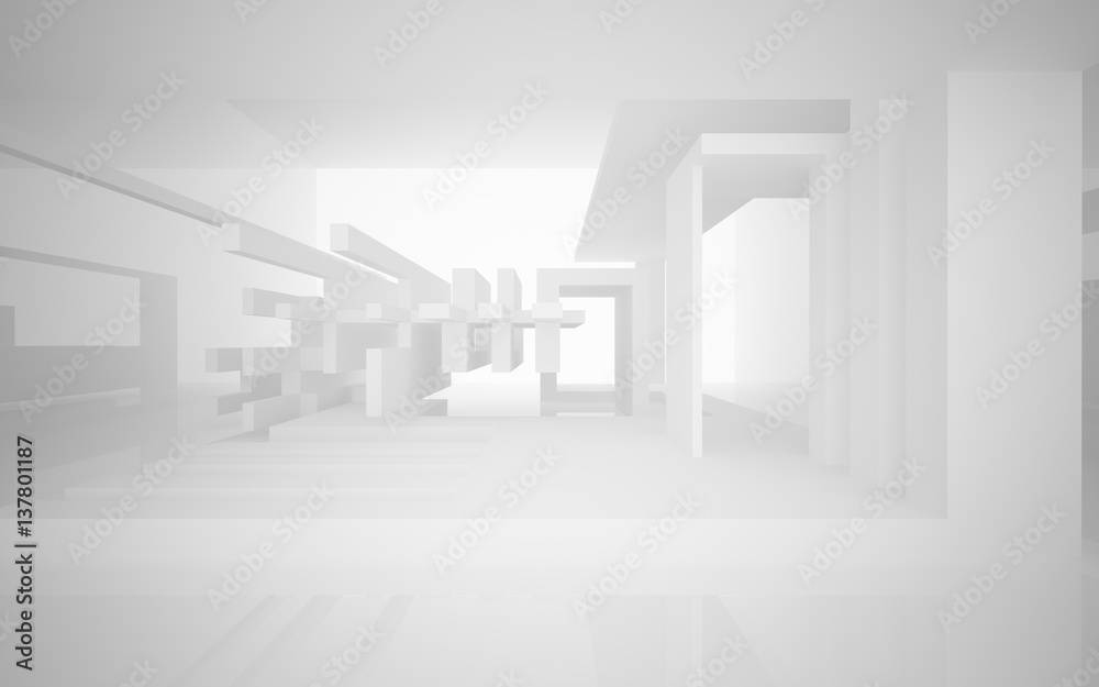 Abstract white interior highlights future. Architectural background. 3D illustration and rendering