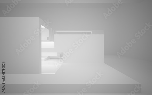 Abstract white interior of the future, with neon lighting. 3D illustration and rendering