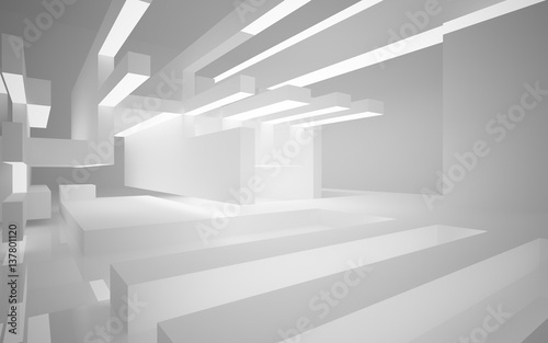 Abstract white interior of the future, with neon lighting. 3D illustration and rendering