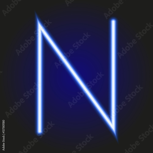 single light blue neon letter N of vector illustration