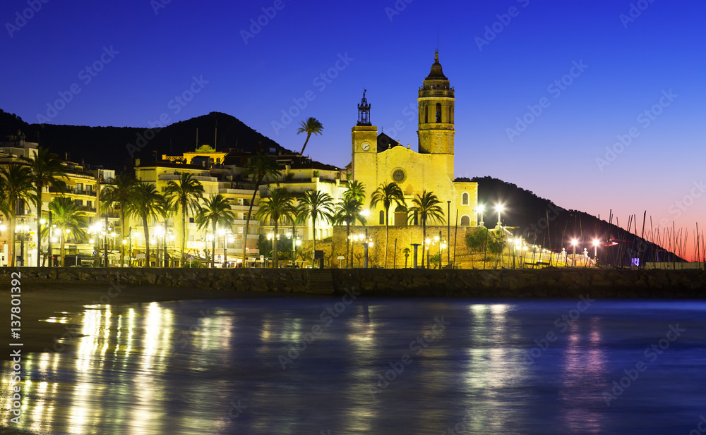 Sunset view of  church at  Sitges