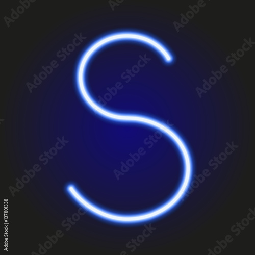 single light blue neon letter S of vector illustration