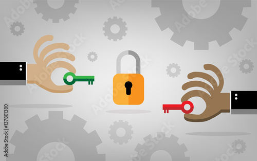 Green key and Red key, data protection for business or network management concepts.
