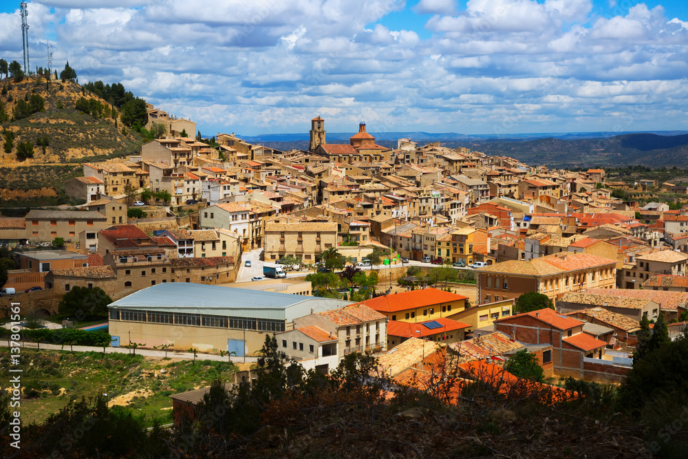  Calaceite from hill in sunny day. Teruel, Spain