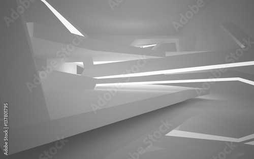 Abstract white interior of the future, with neon lighting. 3D illustration and rendering