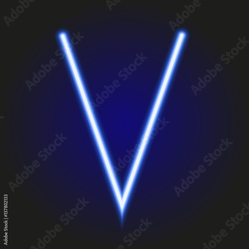 single light blue neon letter V of vector illustration