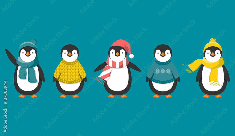 Obraz premium Penguins in warm clothes