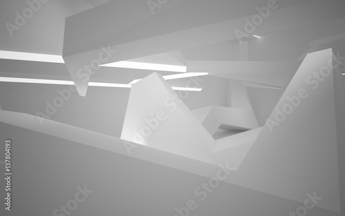 Abstract white interior of the future, with neon lighting. 3D illustration and rendering