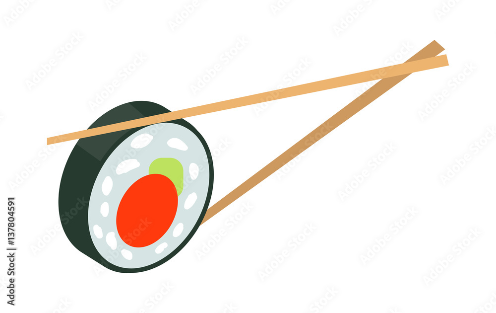 Sushi Japan with Two Sticks Isolated Japanese Food Sushi Japan with Two Sticks Isolated Japanese Food