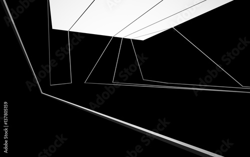 Abstract black interior with red lines. 3D illustration and rendering