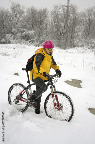 A walk in bicycle  snowfall