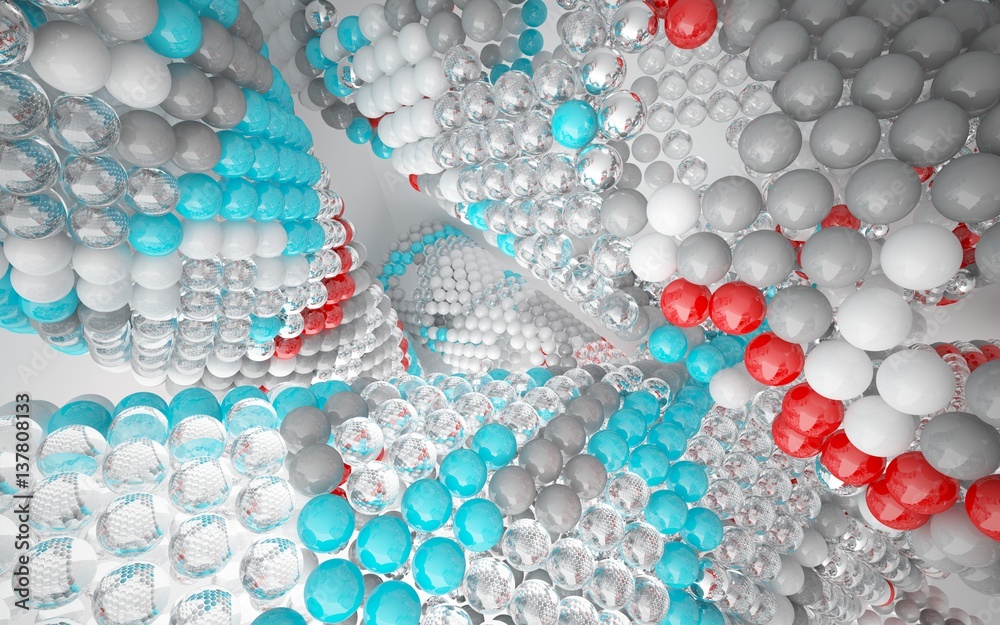 The structure of the red, grey and blue spheres. DNA. 3D illustration. 3D rendering