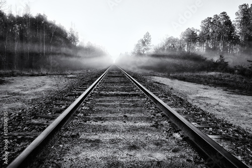 Abandoned Railroad Tracks into Fog