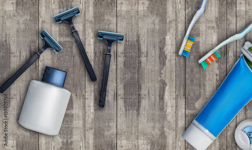 Hygiene, toothbrush and toothpaste, razor, shaving gel