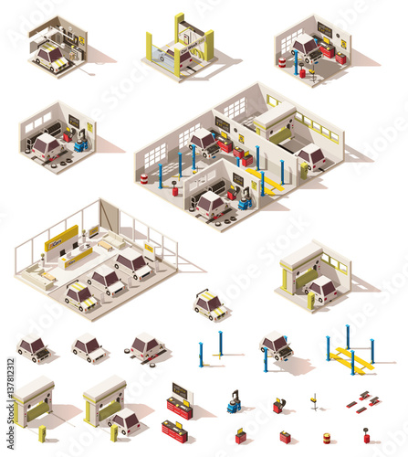Vector isometric low poly car icon set