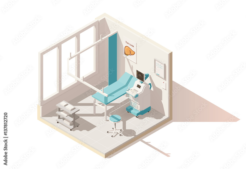 Vector isometric low poly ultrasound room Vector isometric low poly ultrasound room
