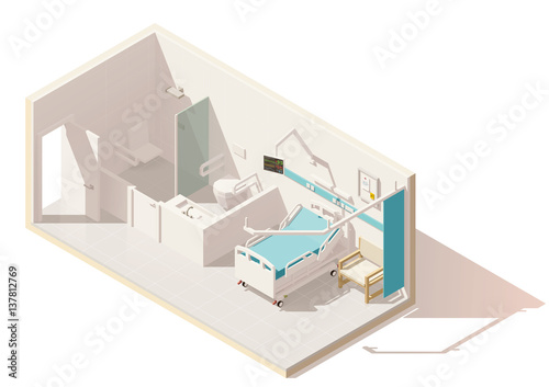 Vector isometric low poly hospital ward